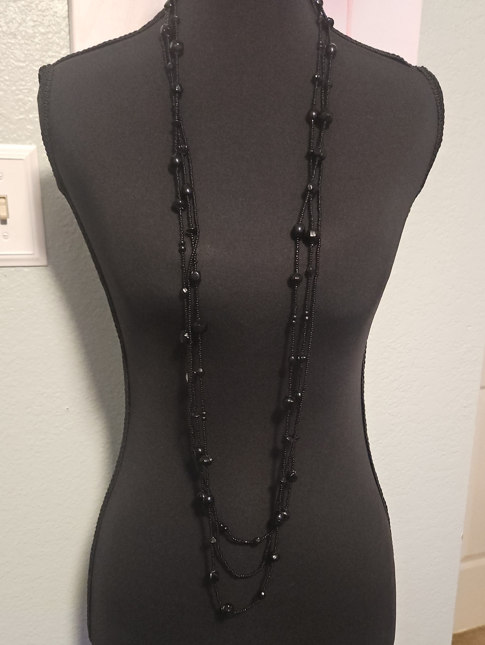 Classic Black Multi-Strand Beaded Necklace - Women Jewelry